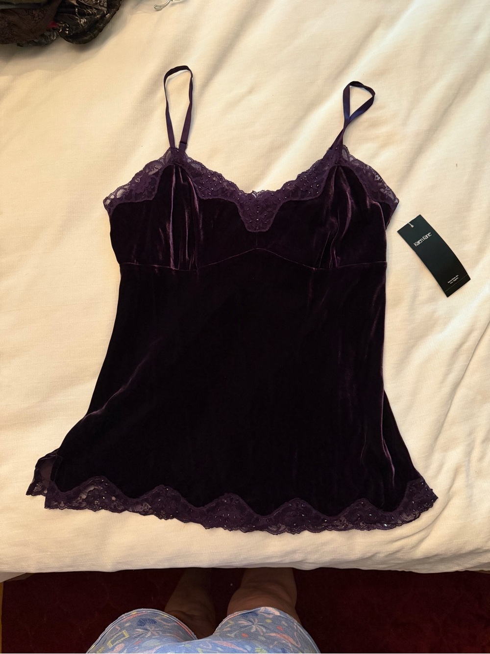 Karen Kane Lace-Trim Silk Blend Cami - Plum